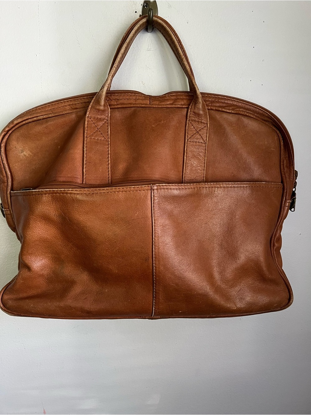 Vintage Oversize Leather Handbag Tote Bag Purse Satchel Worn Thrashed Columbia